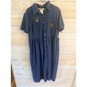 Vintage Olivia Rose Shirt Dress Women Denim Blue Jean Embroidered Size 16 M